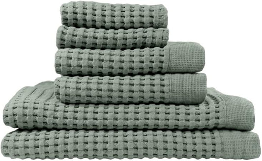 GILDEN TREE Waffle Towel Set Quick Dry Thin | 2 Bath Towels | 2 Hand Towels | 2 Washcloths, Modern Style (Sage Grey)