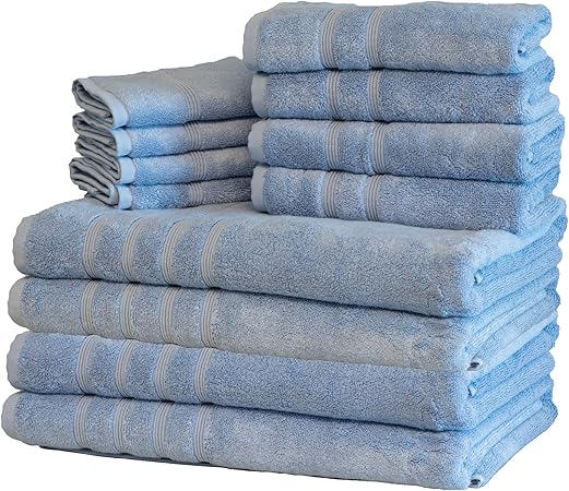 Mosobam Luxury Turkish 12pc XL Towel Set 35X70 16X30 13X13 Allure Blue 700 GSM Bamboo Viscose & Aegean Turkish Combed Cotton