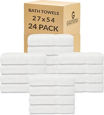 GOLD TEXTILES Premium Bath Towel Set (Pack of 24,27 x 54) 100% Ring-Spun Cotton Towels for Hotel, Spa, Soft and Absorbent (27 x 54, White - 24 Pcs)