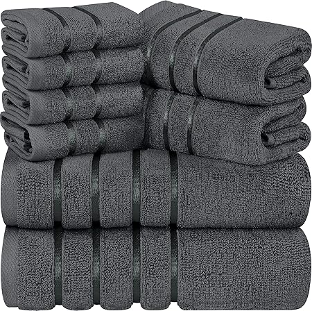 Utopia Towels 48-Piece Luxury Towel Set, 12 Bath Towels, 12 Hand Towels, and 24 Wash Cloths, 600 GSM Ring Spun Cotton Highly Absorbent Viscose Stripe Towels Ideal f